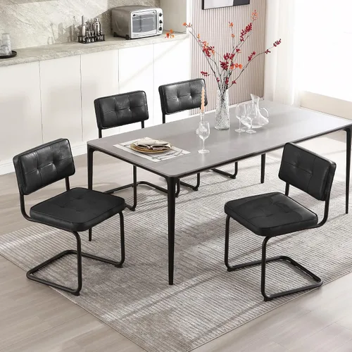 Vista 6 de Zesthouse Juego de 2 sillas de comedor de metal industrial, sillas de cocina tapizadas de cuero sintético con base de metal negro, para cocina