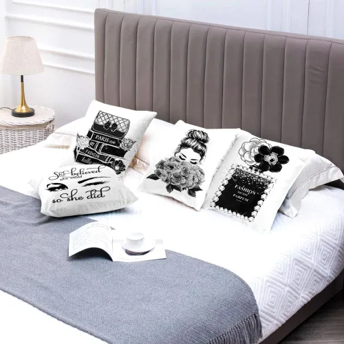 Vista 8 de Juego de 4 fundas de almohada decorativas para sofá cama de 18 x 18 pulgadas, fundas de almohada blancas y negras, fundas de almohada a la moda
