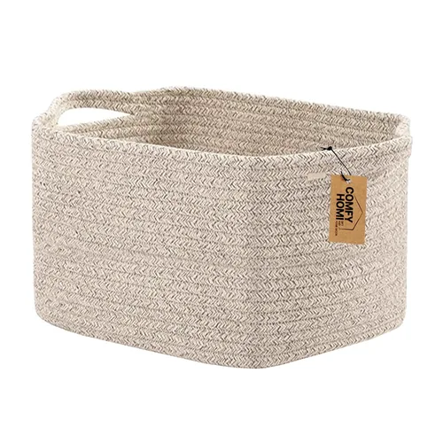 Vista 48 de COMFY-HOMI Cestas de almacenamiento de 11.5 x 7.5 x 4.7 pulgadas para organizar, cesta tejida de cuerda de algodón, caja de almacenamiento de marrón