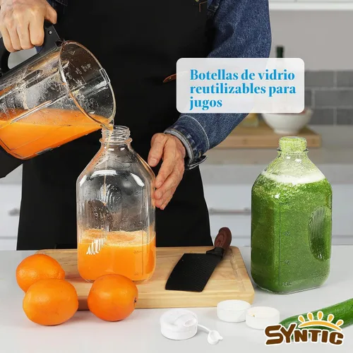 Vista 6 de Syntic - Botella de leche de vidrio de 64 onzas con tapa, mango y marcas de medición