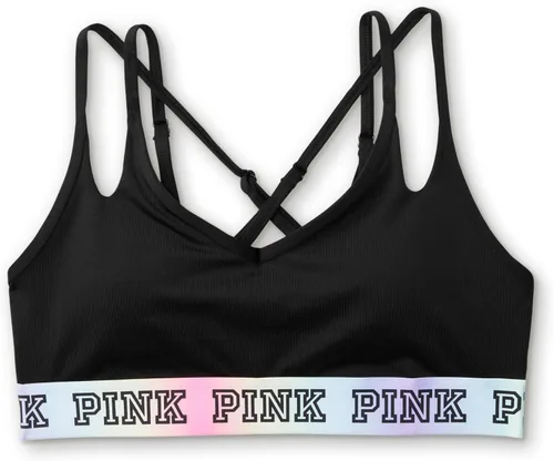 Vista 3 de Victoria's Secret Pink Ultimate - Brasier deportivo de bajo impacto para mujer, brasier deportivo, color negro (S), Negro puro