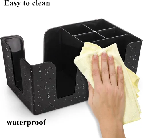 Vista 12 de Tebery Paquete de 3 barras de plástico negro con 6 compartimentos, organizador de barra recargable para servilletas, palillos de dientes, pajitas