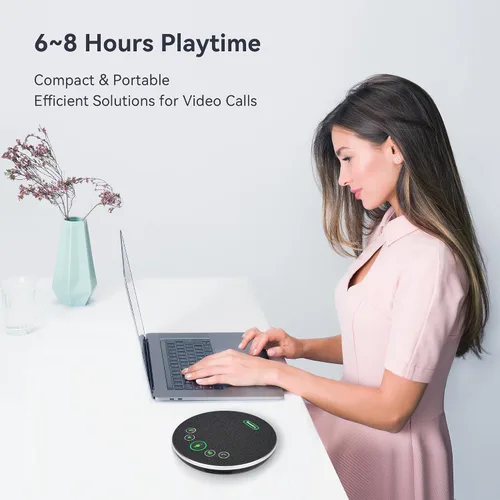 Vista 6 de Tenveo Micrófono de altavoz de conferencia, conectividad Bluetooth/Dongle/USB, 4 micrófonos de ruido AI y captación de sonido de 360°, compatible
