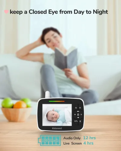 Vista 8 de Kidsneed Monitor de bebé con 2 cámaras: monitor de bebé de video de 3.5 pulgadas con control remoto Pan& Tilt & Zoom Cámara, audio bidireccional