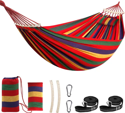 Vista 9 de Chihee - Hamaca de algodón grande y transpirable para acampar, con capacidad de hasta 660 libras, portátil, con barra separadora desmontable