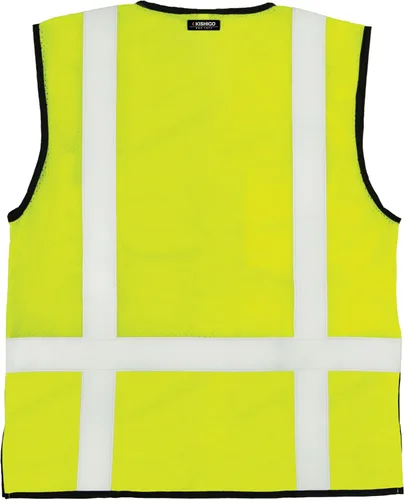 Vista 3 de Kishigo Unisex High Visibility Reflective Black Bottom Mesh Vest 1509, Zipper Closure, Polyester, ANSI 107 Type R/Class 2