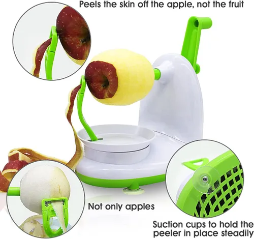 Vista 4 de Pelador y descorazonador de manzana mejorado para manzana, pera y cítricos, dispositivo de cocina giratorio manual, incluye 2 cabezales de repuesto