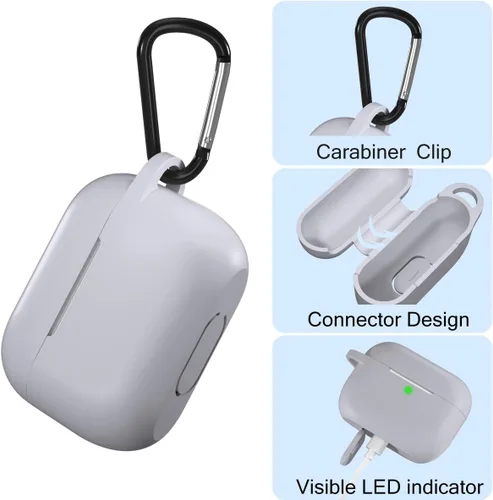 Vista 2 de Funda de silicona compatible con Apple AirPods Pro, funda protectora con mosquetón para AirPods 3 (luz de LED frontal visible)