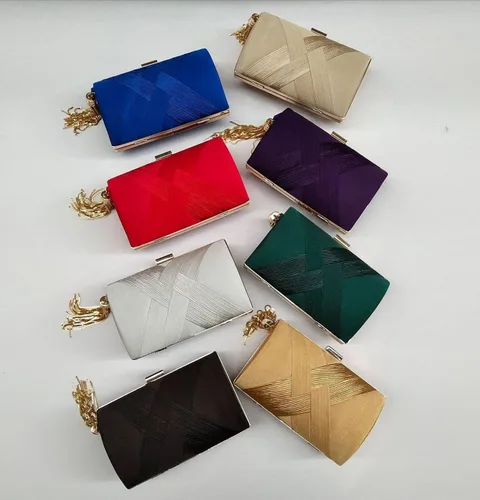 Vista 7 de Bolso de mano de satén, bolso de noche con borlas, bolso de mujer, fiesta, boda, cadena geométrica, bolso cruzado para mujer