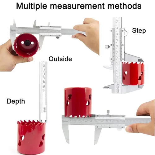 Vista 3 de Pinza de metal Vernier con micrómetro y regla para mediciones de precisión exterior/interior/profundidad/escalón