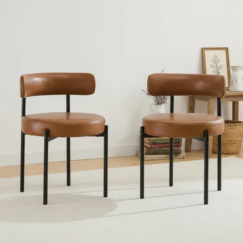 Vista 10 de Juego de 2 sillas de comedor Boucle, sillas de comedor beige con asiento tapizado y respaldo redondo, sillas de cocina modernas de mediados de siglo