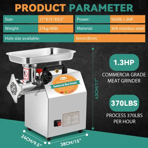 Vista 2 de Newhai Picadora de carne comercial 1.3HP Máquina de pulir carne eléctrica Picadora de carne industrial de alta resistencia Embutidora de salchichas