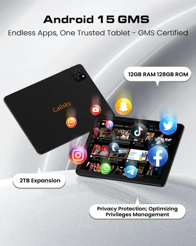 Vista 3 de Tableta: Tablet de 10 pulgadas, tabletas Android 15, 12 GB de RAM 128 GB ROM, procesador Octa-core, pantalla IPS HD, Widevine L1, WiFi 6 y Bluetooth