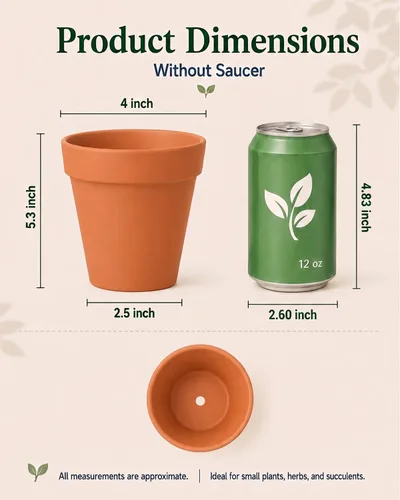 Vista 2 de Macetas de terracota y arcilla de 4 pulgadas para plantas, paquete