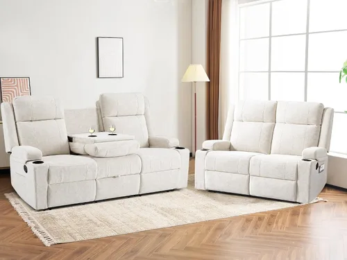 Vista 22 de Sofá reclinable de dos plazas, sofá biplaza con reposapiés ajustable, sillón reclinable de pared para sala de estar, cine en casa y RV (beige)