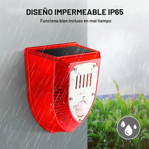 Vista 6 de Qualirey Detector de movimiento de alarma solar con sensor de movimiento al aire libre de 129 db, luz estroboscópica para perro, detector de alarma