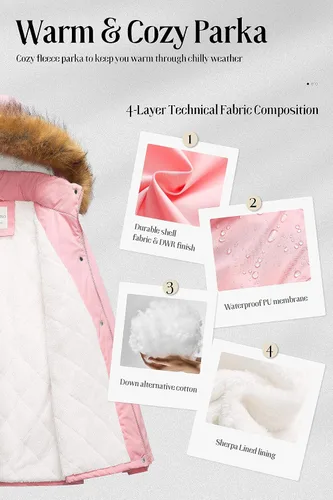 Vista 3 de Chrisuno Parka de invierno para mujer, forro polar suave, con cordón y capucha de piel sintética