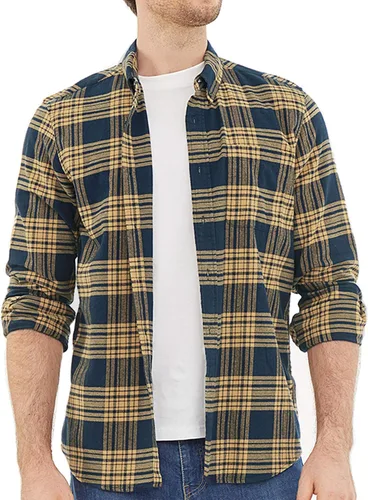 Vista 43 de Dubinik® Camisa de franela, para hombre, de manga larga, a cuadros, suave, 100% algodón, informal, con botones, ajuste regular Gris Negro
