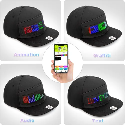 Vista 3 de Gorra de béisbol con letrero LED, control de aplicación Bluetooth, compatible con texto, patrón, graffiti para fiesta, correr, hip hop, bar, Navidad