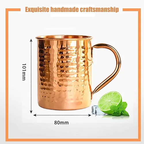 Vista 6 de Taza hecha a mano de cobre grueso puro, acabado martillado atemporal, interior de cobre crudo, mango remachado auténtico y fuerte, capacidad para 12