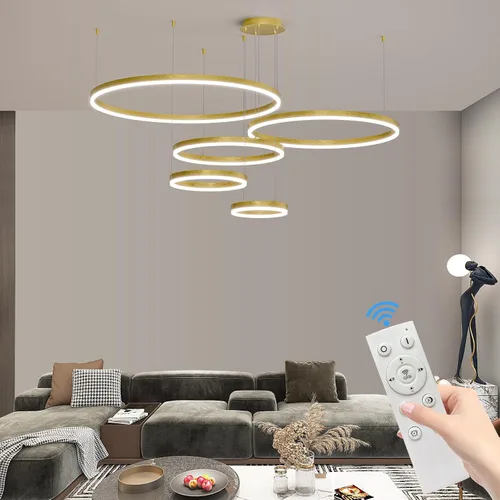 Vista 12 de Mikeru Lámpara de Araña LED Moderna de 3 Anillos, Accesorios de Luz Colgante de Techo con Control Remoto 3000k-6500K Temperatura de Color Ajustable