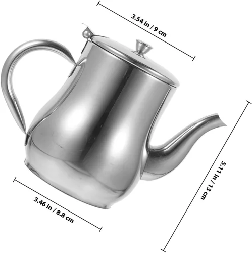 Vista 2 de Olla de aceite de acero inoxidable para jarabe, contenedor de grasa, contenedor de crema, dispensador de aceite con tapa, olla de aceite