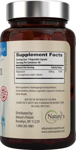 Vista 7 de Nature's Potent Suplementos de magnesio Citrato de magnesio y óxido de magnesio 500 mg Suplemento de magnesio vegano para mujeres y hombres