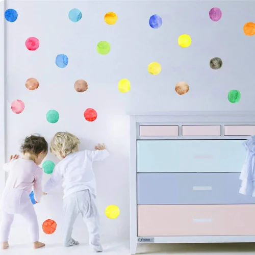 Vista 6 de Calcomanías de pared de lunares coloridos, pegatinas de pared de puntos de acuarela para niños, bebés, niñas, adolescentes y habitación de guardería