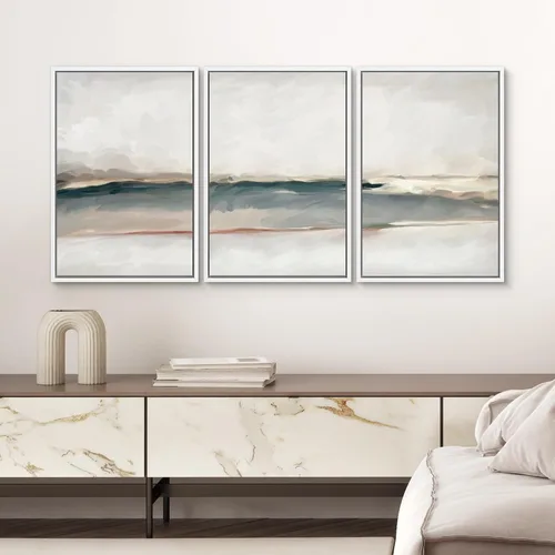 Vista 420 de SIGNWIN Lienzo enmarcado para pared, juego de arte pastel con cadena montañosa, bosque, niebla, naturaleza silvestre, ilustraciones modernas, arte