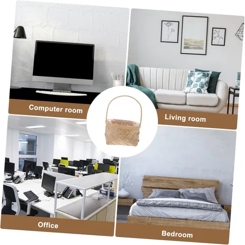 Vista 7 de DOITOOL Cesta de almacenamiento rectangular de ratán de madera natural, tapa abierta, estilo rústico, 10.4 x 5.1 x 5.1 in, para almacenamiento