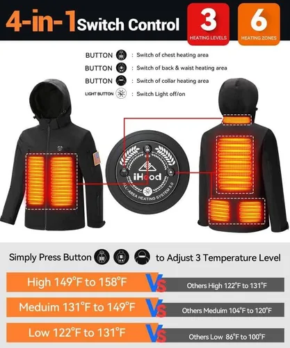Vista 5 de Men's Heated Jacket with Detachable Hood, Waterproof Winter Outdoor Heating Jackets for Men (Battery Pack Included)