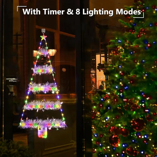 Vista 2 de Toodour Luces de Navidad para interiores, luces LED de Navidad de 2.65 pies, luz multicolor para colgar en la ventana, funciona