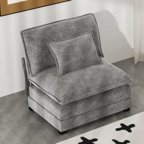Vista 25 de Real Relax 145'' Sofá seccional modular, sofá convertible de 4 plazas con chenilla, 8 almohadas y 2 reposabrazos para sala de estar, oficina