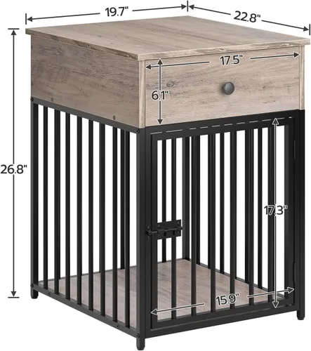 Vista 7 de HOOBRO Muebles de jaula para perros, casa de madera para perros, perrera decorativa con cajón, mesa auxiliar de jaula de interior para perros