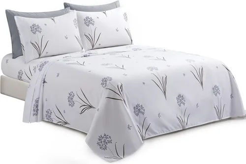 Vista 8 de Marina Decoration Juego de sábanas de 4 piezas ultra suave y sedosa con bolsillo profundo con estampado rico de rayón derivado de bambú para todas
