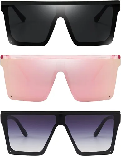 Vista 9 de Dollger - Gafas de sol cuadradas de gran tamaño para mujer y hombre, de moda, armazón negro con parte superior plana