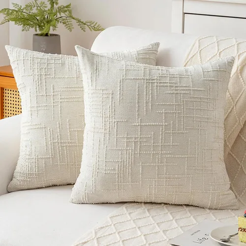 Vista 11 de Fundas de almohada decorativas de 18 x 18 pulgadas, juego de 4, suaves, sólidas, de estilo granja, fundas de almohada de chenilla para sofá, fundas