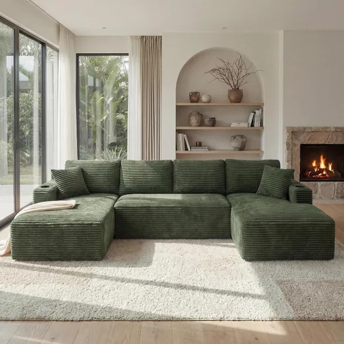 Vista 21 de Sofá grande sin hueso de 125 pulgadas con diván, moderno sofá modular con asiento profundo, sofá tapizado de pana en forma de U para sala de estar