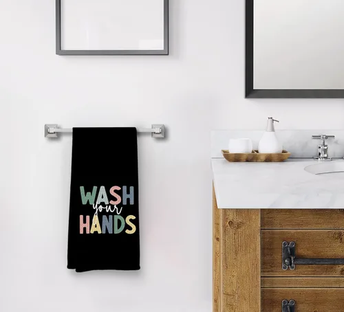 Vista 2 de Decoración de baño para niños, toallas y accesorios, decoración de cocina para niños pequeños, lávate las manos, toallas de cocina negras bohemias