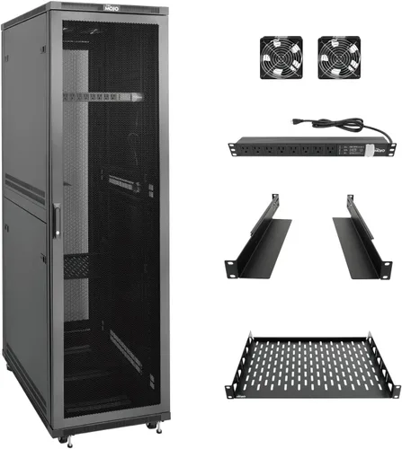 Vista 16 de Tecmojo Gabinete de rack de red, estante de servidor de 27U, profundidad de 23.6 pulgadas, soporta hasta 1800 libras, gabinete con cerradura
