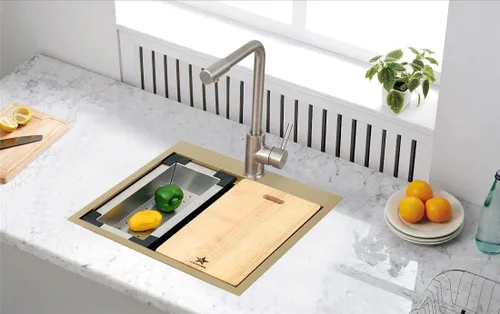Vista 4 de STARSTAR Repisa para estación de trabajo, fregadero de cocina de acero inoxidable mate satinado mate para montaje superior, patio, bar, lavandería