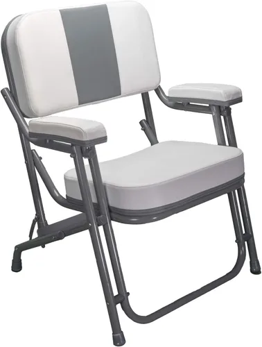 Vista 2 de Pactrade Marine Silla plegable para lancha (rayas grises), aluminio anodizado de vinilo resistente a los rayos UV, asiento portátil resistente a