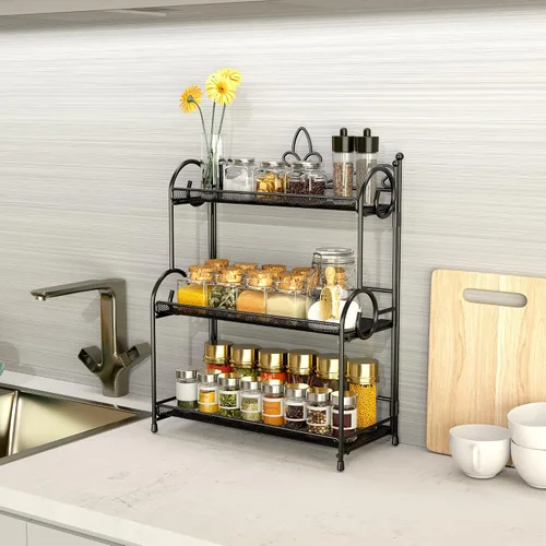 Vista 3 de YIUKEA Organizador de baño para encimera, organizador de especias de 3 niveles, organización de mostrador y almacenamiento para baño, cocina
