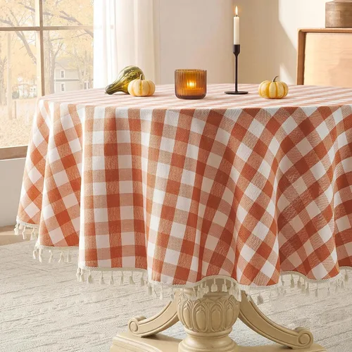 Vista 22 de Softalker Mantel cuadrado a cuadros, mantel de lino de algodón con borla, resistente a las arrugas, mantel a cuadros para cocina, comedor, fiesta