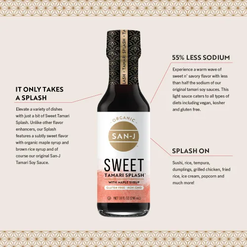 Vista 4 de San-J - Salpicadura de Tamari Dulce Orgánico con Sabor Richly - Especialmente Elaborado - Botella de 10 oz Mellow Savory Finish, Gluten Free