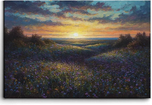 Vista 4 de Purple Violet Oil Painting,Flower Wall Art, Abstract Oil Painting On Canvas, Palette Knife Painting, Spring Landscape Wall Art, Home Decor