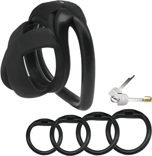 Vista 8 de Dispositivos de jaula de castidad masculina, nueva jaula ergonómica ligera para pene de hombre, jaula de bloqueo de casidad rosa con anillos de 4