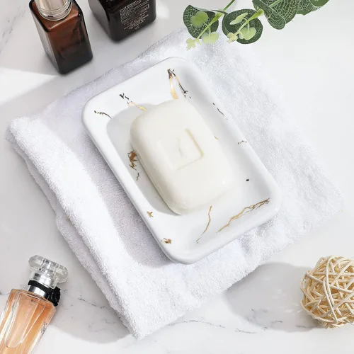 Vista 5 de Shinowa Jabonera de cerámica, soporte doble para jabón con drenaje, jabonera autodrenante de porcelana, soporte para jabón en barra para ducha