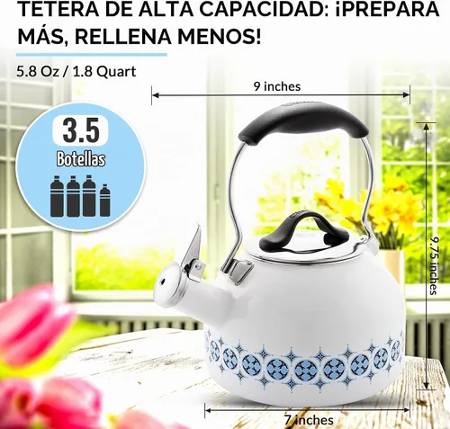 Vista 4 de Chantal Hervidor de té silbante Oolong esmaltado en acero de 1.8 cuartos (Talavera)