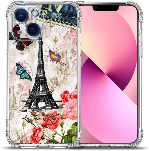 Vista 27 de Funda para iPhone 13 Pro Max, protección contra caídas de flores de mariposa azul, rosa, a prueba de golpes, carcasa protectora de cuerpo completo